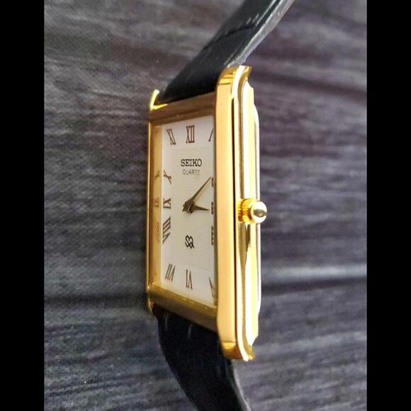 NOS Seiko GOLD White Dial New Batt & Movt Men's SEIKO Tank Watch * - Picture 3 of 7